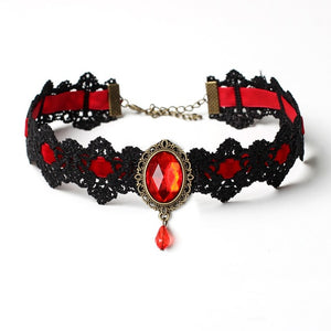 Bohemia Lace Tattoo Choker Necklace Women Vintage Black Red Blue Crystal Necklaces Gothic Punk Collar Choker Jewelry CJY - 64 Corp