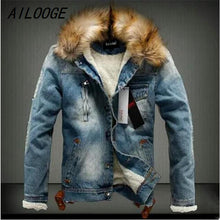 AILOOGE New Winter Fashion Men Woolen Denim Jacket With Fur Collar Oversize Casual Jeans Jacket Plus Size Velvet Outwear Coat - 64 Corp