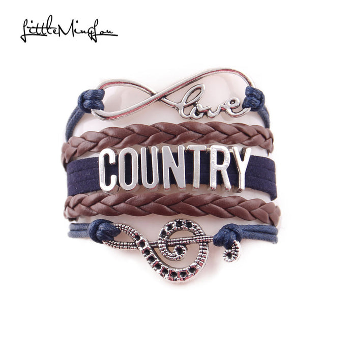 Little Minglou Infinity Love country bracelet music note cowboy hat Charm leather wrap men bracelets & bangles for women Jewelry - 64 Corp