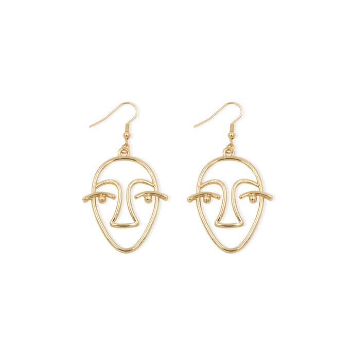 Artsy Museum Artworks Organically Shaped Metal Alloy Drop Earrings Gold Color Hollow Face Brinco Jewelry for Fashion Women E0176 - 64 Corp
