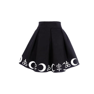 Harajuku Punk Rock Gothic Summer Women Skirt Moon Print Hight Waist Mini Skirt Pleated Tutu Skirt - 64 Corp