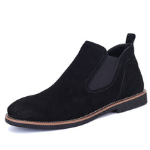 OUDINIAO Spring Fashion 2018 Chelsea Boots Men Slip On Cow Suede Cowboy Boots Mens Round Toe Split Leather Men Ankle Boots Black - 64 Corp