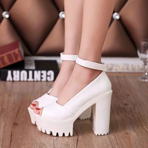 Platform creepers shoes High heels women Pumps 2018 Designer summer PU peep toe wedding Female shoes - 64 Corp