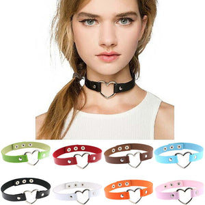 2016 hot sale Women Lady Favorite Party Punk Goth Harajuku Grunge Leather Necklace Heart Funky Torques Collar Choker Jewelry - 64 Corp