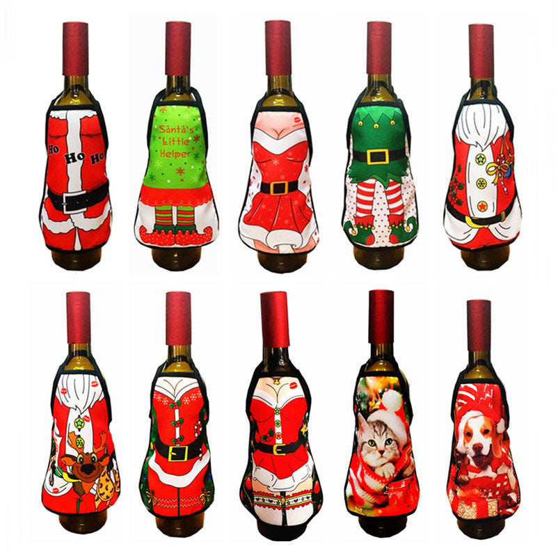 Small Apron bottle Wine Cover Christmas Sexy Lady/Xmas Dog/Santa Pinaf –  Sekhon Family Office