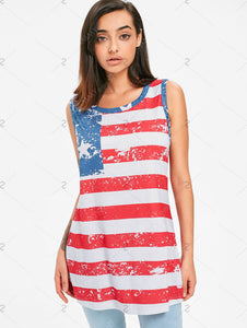 Patriotic High Low Tank Top - Red - 64 Corp