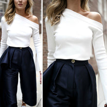 Women Blouse Vintage One shoulder Long sleeve Tops White Blouse - 64 Corp