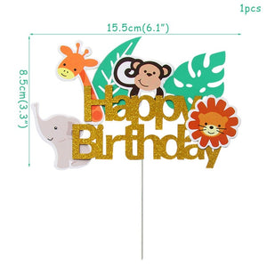 Jungle Animal Party Monkey Lion Foil Balloon Safari Birthday Party Decoration Kids Disposable Tableware Cake Toppers Baby Shower