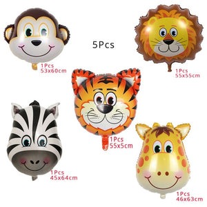 Jungle Animal Party Monkey Lion Foil Balloon Safari Birthday Party Decoration Kids Disposable Tableware Cake Toppers Baby Shower