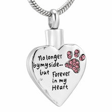 No Longer by My Side but Forever in My Heart Cremation Jewelry for Ashes Stainless Steel Pet Paw Keepsake Memorial Urn Necklace