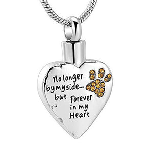 No Longer by My Side but Forever in My Heart Cremation Jewelry for Ashes Stainless Steel Pet Paw Keepsake Memorial Urn Necklace