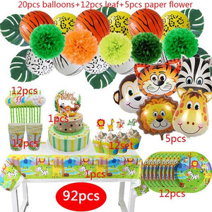 Jungle Animal Party Monkey Lion Foil Balloon Safari Birthday Party Decoration Kids Disposable Tableware Cake Toppers Baby Shower