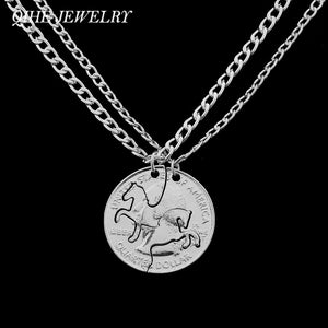 QIHE JEWELRY 2PC/SET Animal Prancing and Rearing Horse Pendant Necklace Cowgirl Jewelry 2 Part Hand Cut Coins Friends Couples - 64 Corp