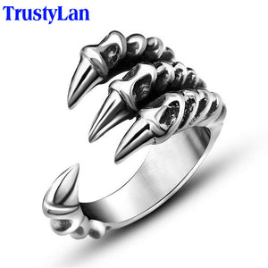 TrustyLan New US Size 7-12 Punk Rock Stainless Steel Mens Biker Rings Vintage Gothic Jewelry Silver Color Dragon Claw Ring Men - 64 Corp