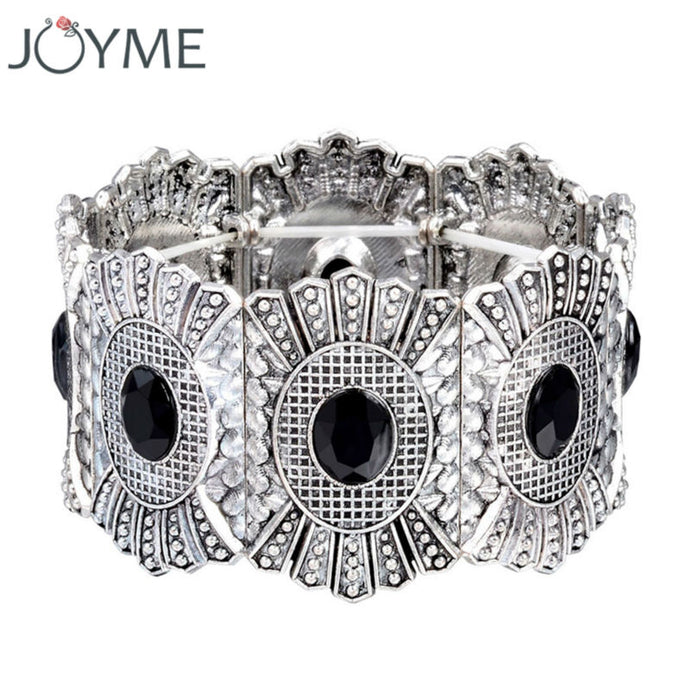 Joyme design retro elastic strand charm bracelet tibetan silver plated wide cuff bracelet & bangle for women vintage boho style - 64 Corp