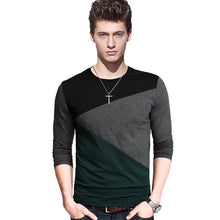 Big size cotton t shirt  Spring/autumn fashion mens T-shirt homme men's long sleeved V-neck patchwork color casual T-shirts - 64 Corp