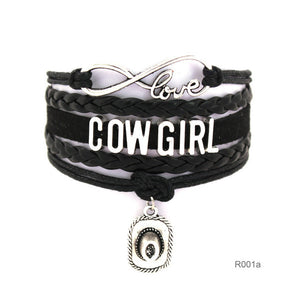 Infinity Love girls Bracelets Cowgirl Bracelet  Sports Suede pu Leather Cheer Bracelets for women R001- Drop Shipping - 64 Corp