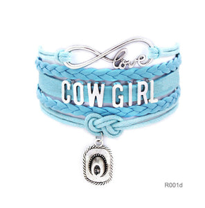 Infinity Love girls Bracelets Cowgirl Bracelet  Sports Suede pu Leather Cheer Bracelets for women R001- Drop Shipping - 64 Corp