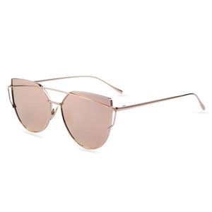 Hot Sale Mirror Flat Lense Women Cat Eye Sunglasses Classic Brand Designer Twin-Beams Rose Gold Frame Sun Glasses for Women M195 - 64 Corp
