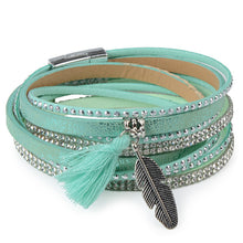 Rhinestone Feather Wide Multilayer Leather Bracelet Magnetic Tassel Bracelet Women Wrap Charm Boho Bohemian Bracelets Bangle Men - 64 Corp