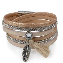 Rhinestone Feather Wide Multilayer Leather Bracelet Magnetic Tassel Bracelet Women Wrap Charm Boho Bohemian Bracelets Bangle Men - 64 Corp