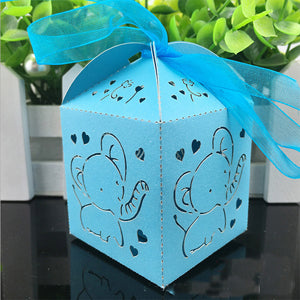 10pcs Elephant Laser Cut Hollow Carriage Favors Box Gifts Candy Boxes With Ribbon Baby Shower Wedding Event Party Supplies - 64 Corp