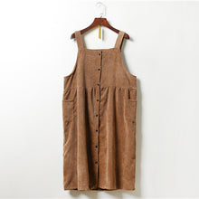Autumn and winter women's new corduroy dress student campus style solid colour loose Medium and long Strap dress - 64 Corp