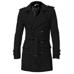 Men Epaulets Slim Fit Double Breasted Belted Worsted Coat Trench Winter Long Jacket Double Breasted Overcoat Woolen Outwear
