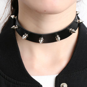 1PC Chic Punk Rock Gothic Unisex Women Men Leather Silver Spike Rivet Stud Collar Choker Necklace Statement Jewelry - 64 Corp