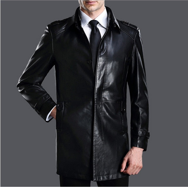new arrival autumn and winter mens outwear conventional genuine Lambskin leather double attached collar long coats