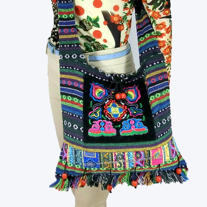 Free shipping Vintage Hmong Tribal Ethnic Thai Indian Boho shoulder bag message bag linen handmade embroidery Tapestry SYS-083F - 64 Corp