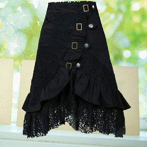 Women's Steampunk Gothic Style Black Lace Splicing Metal Button Buckle Skirt - 64 Corp
