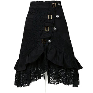 Women's Steampunk Gothic Style Black Lace Splicing Metal Button Buckle Skirt - 64 Corp