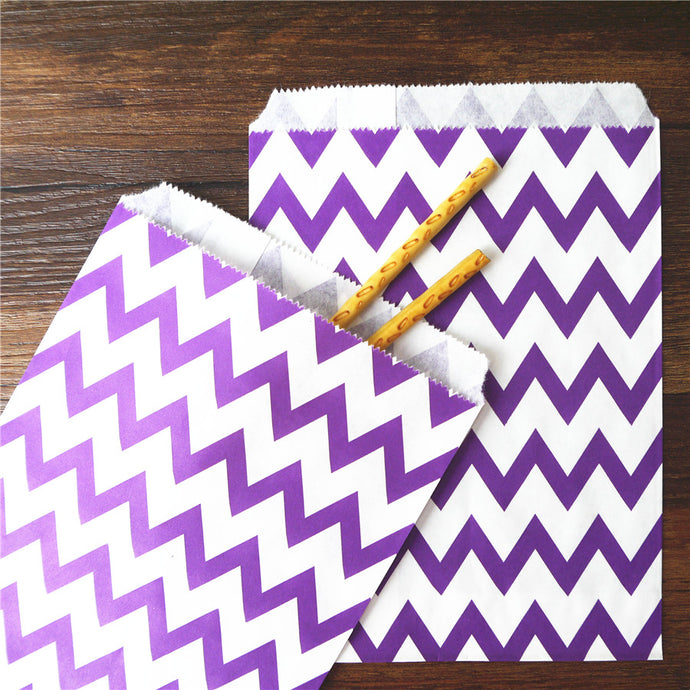 25pcs Paper Bag flat Wedding Party Favor Candy Gift Bags Food Packaging  purple Treat Craft Paper Popcorn Bags Food Safe chevron - 64 Corp