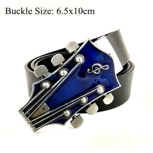 Unisex Fashion Cowgirl Cowboy Guitar Country Music Belt Buckles Metal High Quality Black PU Leather Belts For Men Women Jeans - 64 Corp