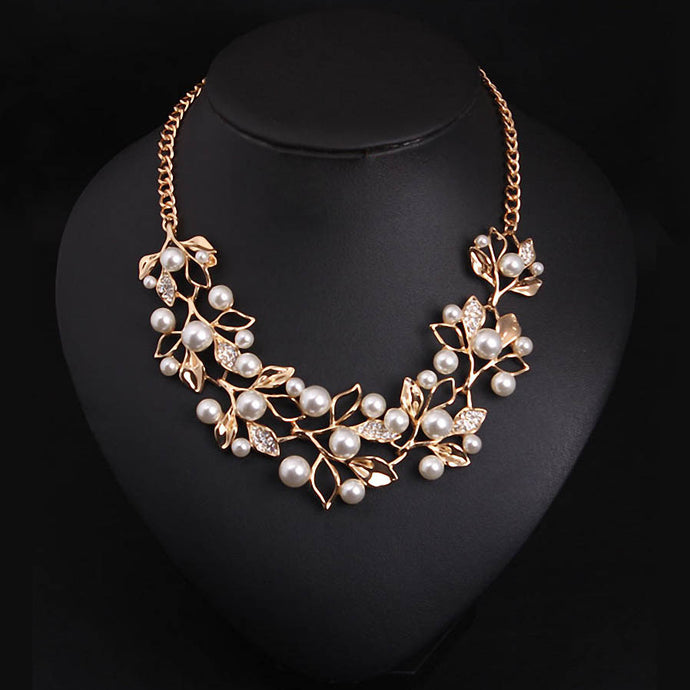 Match-Right Simulated Pearl Necklaces & Pendants  Leaves Statement Necklace Women Collares Ethnic Jewelry for Personalized Gifts - 64 Corp