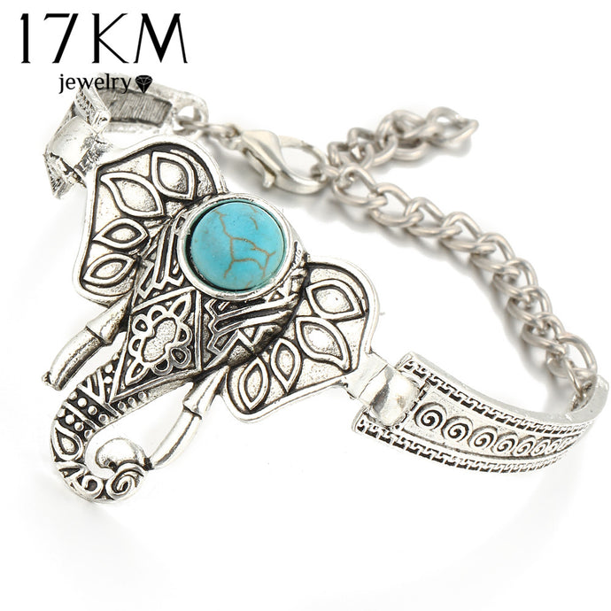 17KM Silver Color Bracelet Owl Elephant Women Bohemian Blue Stone Charm Bracelets Bangles Boho Jewelry Crystal Pulseras - 64 Corp