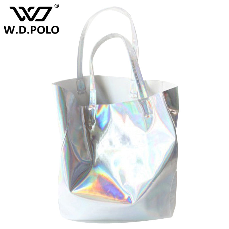 Silver mirror-effect shopper bag