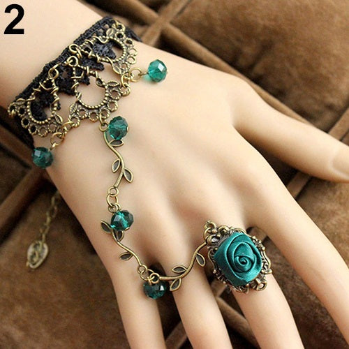 Newest Retro Gothic Women Lace Flower Hand Slave Harness Bracelet Chain Jewelry - 64 Corp