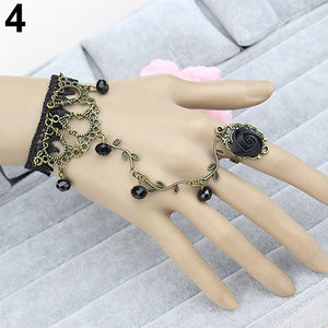 Newest Retro Gothic Women Lace Flower Hand Slave Harness Bracelet Chain Jewelry - 64 Corp