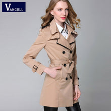 VANGULL 2017 New Fashion Designer Brand Classic European Trench Coat khaki Black Double Breasted Women Pea Coat real photos