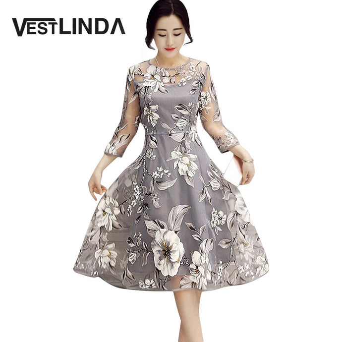 VESTLINDA Retro Vintage Dresses 50s 60s Rockabilly O Neck 3/4 Sleeve A-Line Floral Print Midi Party Dress Summer Women Vestidos - 64 Corp