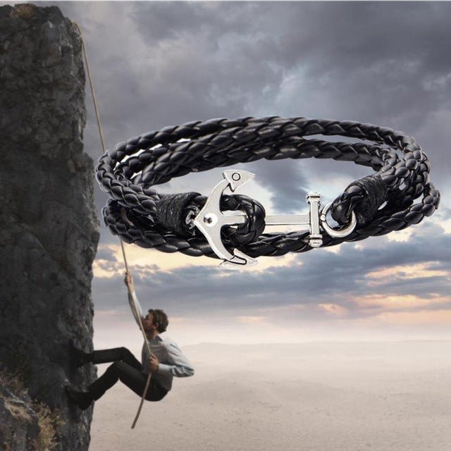 1x Vintage Anchor Multilayer Leather Bracelet Nautical gothic Braided Rope Men Women Unisex Bracelet - 64 Corp