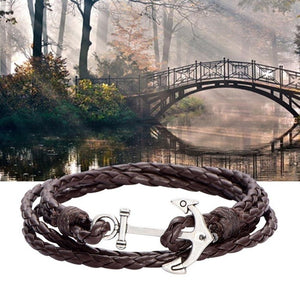 1x Vintage Anchor Multilayer Leather Bracelet Nautical gothic Braided Rope Men Women Unisex Bracelet - 64 Corp
