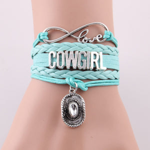 Little MingLou Infinity love cowgirl bracelet cowboy hat charm leather braid wrap bracelets & bangles for women jewelry - 64 Corp