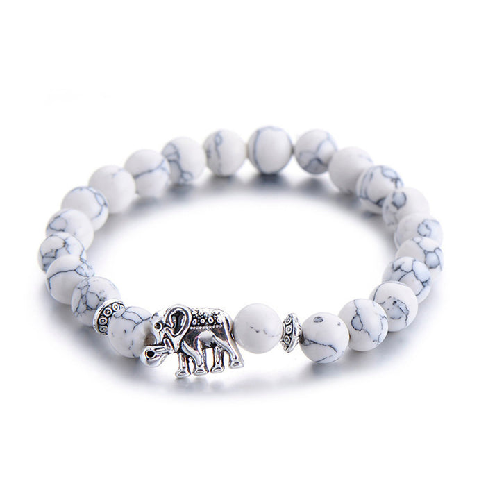 Classic Natural Stone Buddha Charm Bracelet  For Women Chic Silver Color Elephant Beads Bracelets Fashion Men Jewelry - 64 Corp