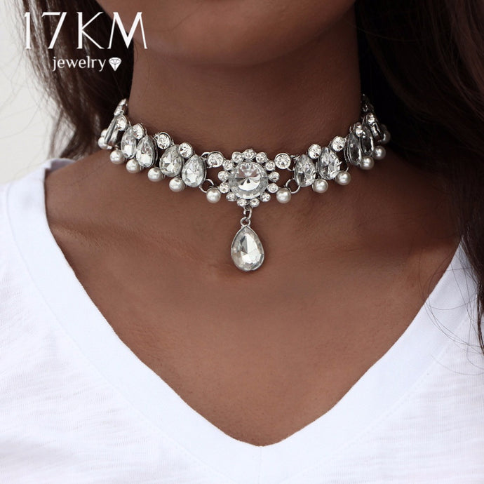 17KM Boho Collar Choker Water Drop Crystal Beads Choker Necklace &pendant Vintage Simulated Pearl Statement Beads Maxi Jewelry - 64 Corp