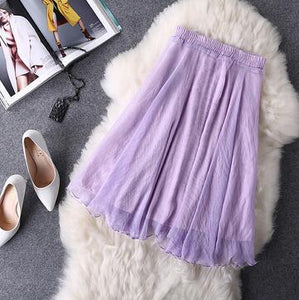 2016 New Spring Summer Tulle Skirts Women Faldas High Waist Midi Knee Length Chiffon Elastic Waist Grunge Female Tutu Skirts - 64 Corp