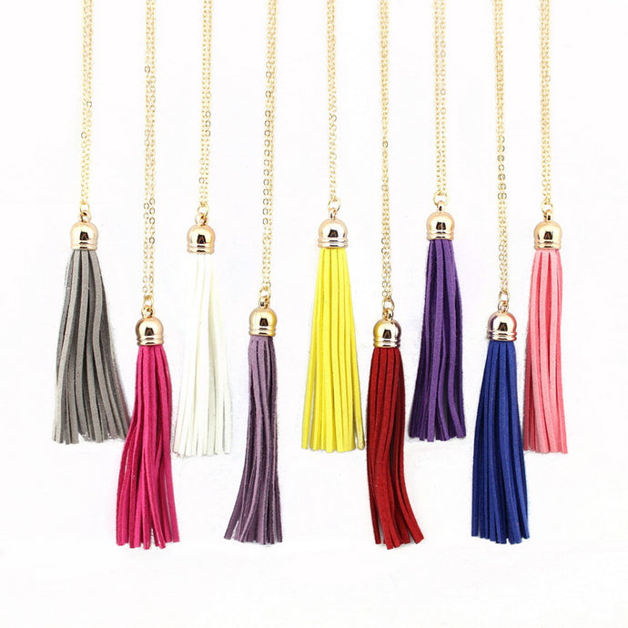 Boho Long Yellow Velvet Tassel Necklace Gold Plating Suede Tassel Pendant Necklace Fashion Women Long Necklace - 64 Corp