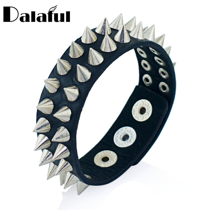 Gothic Delicate Cuspidal Spikes Rivet Cone Stud Cuff Black Leather  bracelets & bangles Punk Bracelet for women men jewelry S266 - 64 Corp